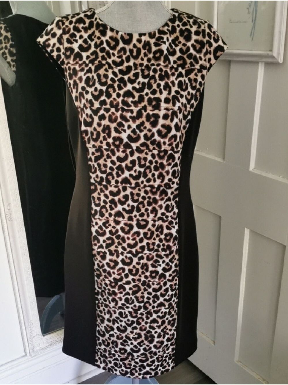 Womens StudioOne Careerwear Sheath Leopard PrintPanel Cocktail Sheath Dress 10